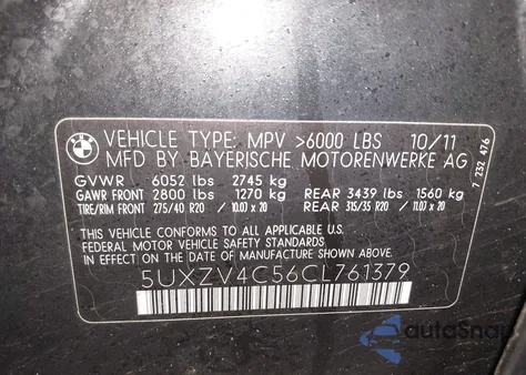 2012 BMW X5 xDrive35I/xDrive35I Premium/xDrive35I Sport Activity z USA, uszkodzony, nr VIN 5UXZV4C56CL761379